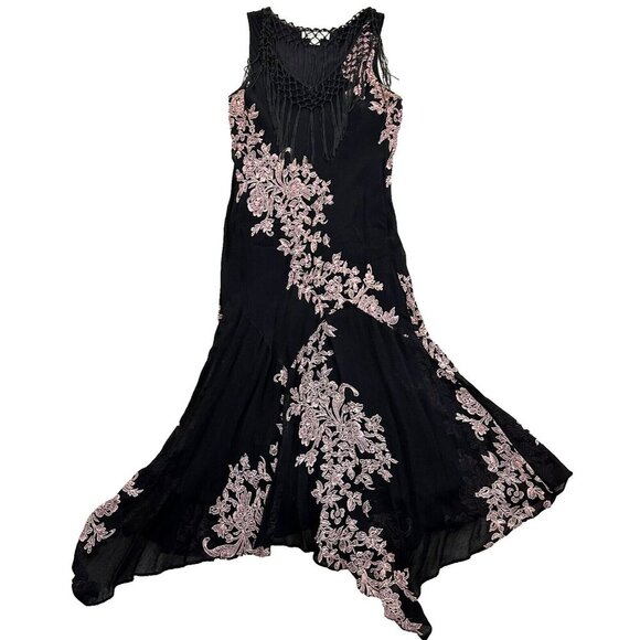 Vintage Y2K Slip Dress Beaded Fringe Tassels Whimsigoth Fairy 90s Dark - Picture 1 of 16